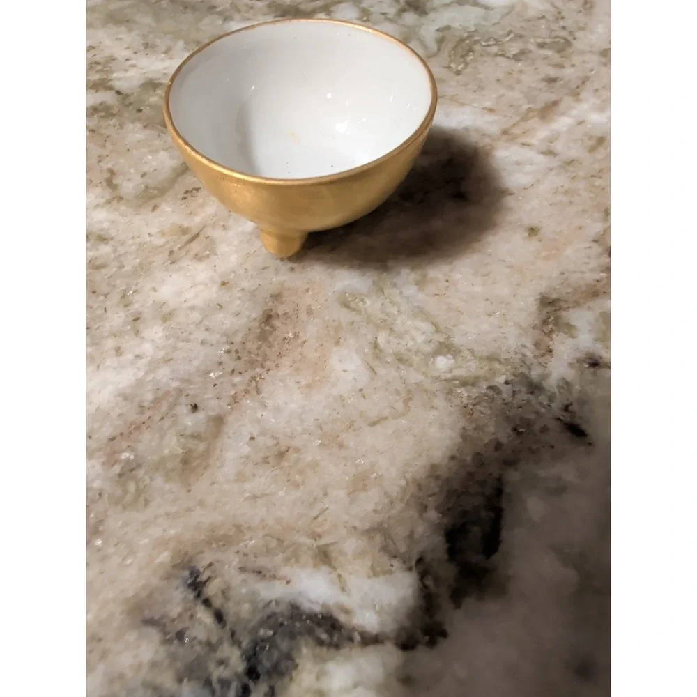 2-Round Porcelain Footed Open Salt Cellar  Pearlescent w/Gold-Painted Exterior